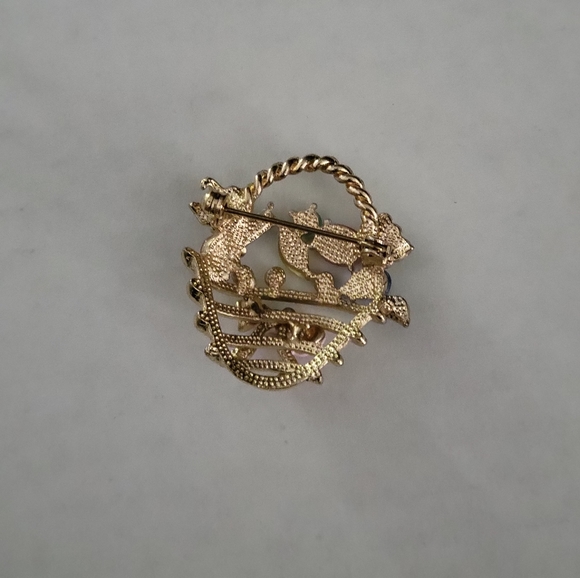 Easter Basket Brooch Pin with Goodies and Pink Bow - Picture 2 of 3